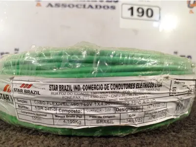 LOTE 190 - 01 ROLO DE CABO FLEXÍVEL 100M 1X4MM NA COR VERDE(NOVO). (NO ESTADO) ATENÇÃO! FAZER A VISITAÇÃO ANTES DE ARREMATAR, NÃO SABEMOS SE FUNCIONA. LEILÃO NÃO TEM GARANTIA E NEM DEVOLUÇÃO, SUJEITO A POSSÍVEIS AVARIAS VISÍVEIS/OCULTAS E/OU AUSÊNCIA DE COMPONENTES.