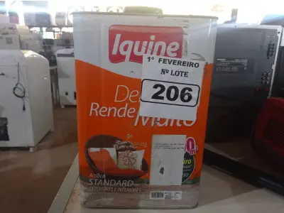 LOTE 206 - 01 LATA DE TINTA IQUINE DELANIL RENDE MUITO 18L FOSCO BASE “C”. (NO ESTADO) ATENÇÃO! FAZER A VISITAÇÃO ANTES DE ARREMATAR, NÃO SABEMOS SE FUNCIONA. LEILÃO NÃO TEM GARANTIA E NEM DEVOLUÇÃO, SUJEITO A POSSÍVEIS AVARIAS VISÍVEIS/OCULTAS E/OU AUSÊNCIA DE COMPONENTES.