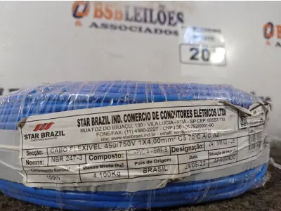 LOTE 200 - 01 ROLO DE CABO FLEXÍVEL 100M 1X4MM NA COR AZUL(NOVO). (NO ESTADO) ATENÇÃO! FAZER A VISITAÇÃO ANTES DE ARREMATAR, NÃO SABEMOS SE FUNCIONA. LEILÃO NÃO TEM GARANTIA E NEM DEVOLUÇÃO, SUJEITO A POSSÍVEIS AVARIAS VISÍVEIS/OCULTAS E/OU AUSÊNCIA DE COMPONENTES.