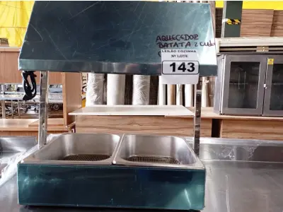 LOTE 143 - 01 AQUECEDOR DE BATATAS COM 02 CUBAS E 02 LÂMPADAS DE INFRAVERMELHO PARA SECAGEM. (NOVO)(NO ESTADO. LEILÃO NÃO TEM GARANTIA E NEM DEVOLUÇÃO).