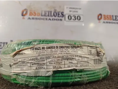 LOTE 030 - 01 ROLO DE CABO FLEXÍVEL 100M 1X4MM NA COR VERDE (NOVO). (NO ESTADO) ATENÇÃO! FAZER A VISITAÇÃO ANTES DE ARREMATAR, NÃO SABEMOS SE FUNCIONA. LEILÃO NÃO TEM GARANTIA E NEM DEVOLUÇÃO, SUJEITO A POSSÍVEIS AVARIAS VISÍVEIS/OCULTAS E/OU AUSÊNCIA DE COMPONENTES.
