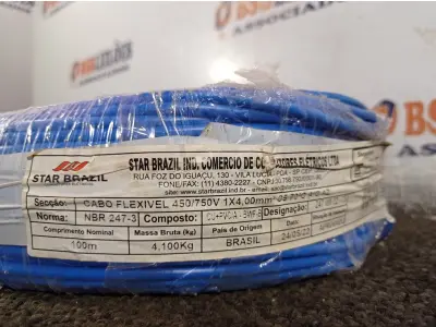 LOTE 160 - 01 ROLO DE CABO FLEXÍVEL 100M 1X4MM NA COR AZUL (NOVO). (NO ESTADO) ATENÇÃO! FAZER A VISITAÇÃO ANTES DE ARREMATAR, NÃO SABEMOS SE FUNCIONA. LEILÃO NÃO TEM GARANTIA E NEM DEVOLUÇÃO, SUJEITO A POSSÍVEIS AVARIAS VISÍVEIS/OCULTAS E/OU AUSÊNCIA DE COMPONENTES.