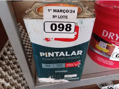 LOTE 098 - 01 BALDE DE TINTA IQUINE PINTALAR FOSCO AVELUDADO 18L NA COR VERDE PISCINA. (NO ESTADO) ATENÇÃO! FAZER A VISITAÇÃO ANTES DE ARREMATAR, NÃO SABEMOS SE FUNCIONA. LEILÃO NÃO TEM GARANTIA E NEM DEVOLUÇÃO, SUJEITO A POSSÍVEIS AVARIAS VISÍVEIS/OCULTAS E/OU AUSÊNCIA DE COMPONENTES.