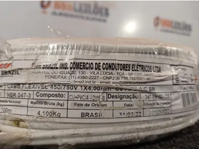 LOTE 110 - 01 ROLO DE CABO FLEXÍVEL 100M 1X4MM NA COR BRANCA (NOVO). (NO ESTADO) ATENÇÃO! FAZER A VISITAÇÃO ANTES DE ARREMATAR, NÃO SABEMOS SE FUNCIONA. LEILÃO NÃO TEM GARANTIA E NEM DEVOLUÇÃO, SUJEITO A POSSÍVEIS AVARIAS VISÍVEIS/OCULTAS E/OU AUSÊNCIA DE COMPONENTES.