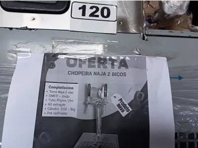 LOTE 120 - 01 CHOPEIRA NAJA 02 BICOS, COMPLETA: DMFIT-UNIÃO, TUBO PHYTON 1,5M, KIT EXTRAÇÃO, CILINDRO CO2 DE 03 KG CHEIO, PRÉ RESFRIADOR PRODUTO NOVO. (NO ESTADO. LEILÃO NÃO TEM GARANTIA E NEM DEVOLUÇÃO).