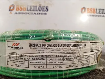 LOTE 170 - 01 ROLO DE CABO FLEXÍVEL 100M 1X4MM NA COR VERDE (NOVO). (NO ESTADO) ATENÇÃO! FAZER A VISITAÇÃO ANTES DE ARREMATAR, NÃO SABEMOS SE FUNCIONA. LEILÃO NÃO TEM GARANTIA E NEM DEVOLUÇÃO, SUJEITO A POSSÍVEIS AVARIAS VISÍVEIS/OCULTAS E/OU AUSÊNCIA DE COMPONENTES.