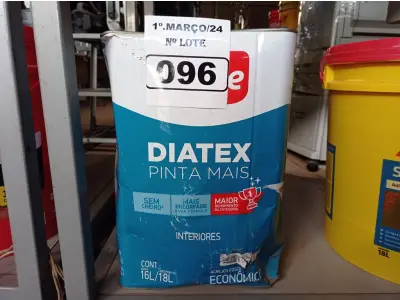LOTE 096 - 01 LATA DE TINTA IQUINE DIATEX PINTA MAIS 18L FOSCO AVELUDADO COR MARFIM. (NO ESTADO) ATENÇÃO! FAZER A VISITAÇÃO ANTES DE ARREMATAR, NÃO SABEMOS SE FUNCIONA. LEILÃO NÃO TEM GARANTIA E NEM DEVOLUÇÃO, SUJEITO A POSSÍVEIS AVARIAS VISÍVEIS/OCULTAS E/OU AUSÊNCIA DE COMPONENTES.