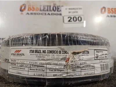LOTE 200 - 01 ROLO DE CABO FLEXÍVEL 100M 1X4MM NA COR PRETA (NOVO). (NO ESTADO) ATENÇÃO! FAZER A VISITAÇÃO ANTES DE ARREMATAR, NÃO SABEMOS SE FUNCIONA. LEILÃO NÃO TEM GARANTIA E NEM DEVOLUÇÃO, SUJEITO A POSSÍVEIS AVARIAS VISÍVEIS/OCULTAS E/OU AUSÊNCIA DE COMPONENTES.