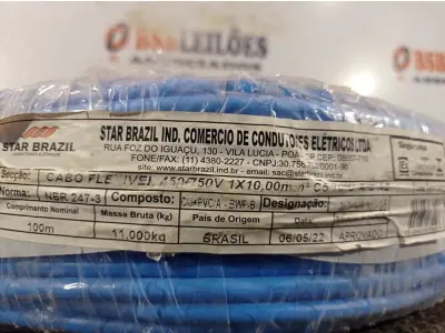 LOTE 260 - 01 ROLO DE CABO FLEXÍVEL 100M 1X10MM NA COR AZUL (NOVO). (NO ESTADO) ATENÇÃO! FAZER A VISITAÇÃO ANTES DE ARREMATAR, NÃO SABEMOS SE FUNCIONA. LEILÃO NÃO TEM GARANTIA E NEM DEVOLUÇÃO, SUJEITO A POSSÍVEIS AVARIAS VISÍVEIS/OCULTAS E/OU AUSÊNCIA DE COMPONENTES.