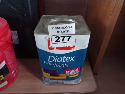 LOTE 277 - 01 LATA DE TINTA IQUINE DIATEX PINTA MAIS 18L FOSCO BASE “P”. (NO ESTADO) ATENÇÃO! FAZER A VISITAÇÃO ANTES DE ARREMATAR, NÃO SABEMOS SE FUNCIONA. LEILÃO NÃO TEM GARANTIA E NEM DEVOLUÇÃO, SUJEITO A POSSÍVEIS AVARIAS VISÍVEIS/OCULTAS E/OU AUSÊNCIA DE COMPONENTES.