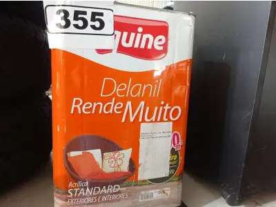 LOTE 355 - 01 LATA DE TINTA IQUINE DELANIL RENDE MUITO 18L FOSCO BASE “C”. (NO ESTADO) ATENÇÃO! FAZER A VISITAÇÃO ANTES DE ARREMATAR, NÃO SABEMOS SE FUNCIONA. LEILÃO NÃO TEM GARANTIA E NEM DEVOLUÇÃO, SUJEITO A POSSÍVEIS AVARIAS VISÍVEIS/OCULTAS E/OU AUSÊNCIA DE COMPONENTES.