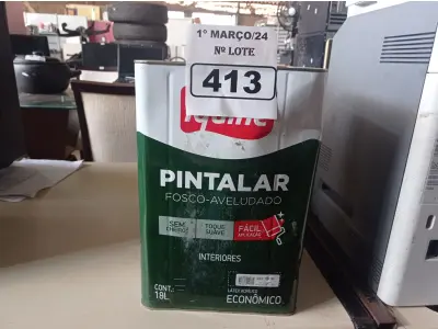LOTE 413 - 01 LATA DE TINTA IQUINE PINTALAR FOSCO AVELUDADO 18L COR VERDE PISCINA. (NO ESTADO) ATENÇÃO! FAZER A VISITAÇÃO ANTES DE ARREMATAR, NÃO SABEMOS SE FUNCIONA. LEILÃO NÃO TEM GARANTIA E NEM DEVOLUÇÃO, SUJEITO A POSSÍVEIS AVARIAS VISÍVEIS/OCULTAS E/OU AUSÊNCIA DE COMPONENTES.