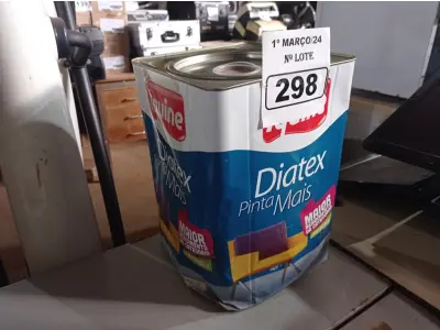 LOTE 298 - 01 LATA DE TINTA IQUINE DIATEX PINTA MAIS 18L FOSCO BASE “P”. (NO ESTADO) ATENÇÃO! FAZER A VISITAÇÃO ANTES DE ARREMATAR, NÃO SABEMOS SE FUNCIONA. LEILÃO NÃO TEM GARANTIA E NEM DEVOLUÇÃO, SUJEITO A POSSÍVEIS AVARIAS VISÍVEIS/OCULTAS E/OU AUSÊNCIA DE COMPONENTES.