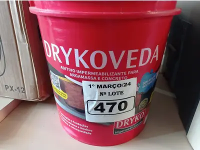 LOTE 470 - 01 BALDE DE DRYKOVEDA, ADITIVO IMPERMEABILIZANTE PARA ARGAMASSA E CONCRETO 18L. (NO ESTADO) ATENÇÃO! FAZER A VISITAÇÃO ANTES DE ARREMATAR, NÃO SABEMOS SE FUNCIONA. LEILÃO NÃO TEM GARANTIA E NEM DEVOLUÇÃO, SUJEITO A POSSÍVEIS AVARIAS VISÍVEIS/OCULTAS E/OU AUSÊNCIA DE COMPONENTES.