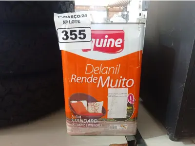 LOTE 355 - 01 LATA DE TINTA IQUINE DELANIL RENDE MUITO 18L FOSCO BASE “C”. (NO ESTADO) ATENÇÃO! FAZER A VISITAÇÃO ANTES DE ARREMATAR, NÃO SABEMOS SE FUNCIONA. LEILÃO NÃO TEM GARANTIA E NEM DEVOLUÇÃO, SUJEITO A POSSÍVEIS AVARIAS VISÍVEIS/OCULTAS E/OU AUSÊNCIA DE COMPONENTES.