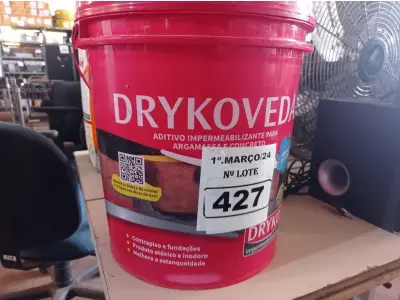 LOTE 427 - 01 BALDE DE DRYKOVEDA, ADITIVO IMPERMEABILIZANTE PARA ARGAMASSA E CONCRETO 18L. (NO ESTADO) ATENÇÃO! FAZER A VISITAÇÃO ANTES DE ARREMATAR, NÃO SABEMOS SE FUNCIONA. LEILÃO NÃO TEM GARANTIA E NEM DEVOLUÇÃO, SUJEITO A POSSÍVEIS AVARIAS VISÍVEIS/OCULTAS E/OU AUSÊNCIA DE COMPONENTES.