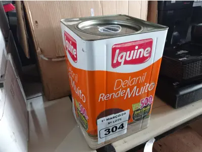 LOTE 304 - 01 LATA DE TINTA IQUINE DELANIL RENDE MUITO 18L FOSCO BASE “C”. (NO ESTADO) ATENÇÃO! FAZER A VISITAÇÃO ANTES DE ARREMATAR, NÃO SABEMOS SE FUNCIONA. LEILÃO NÃO TEM GARANTIA E NEM DEVOLUÇÃO, SUJEITO A POSSÍVEIS AVARIAS VISÍVEIS/OCULTAS E/OU AUSÊNCIA DE COMPONENTES.