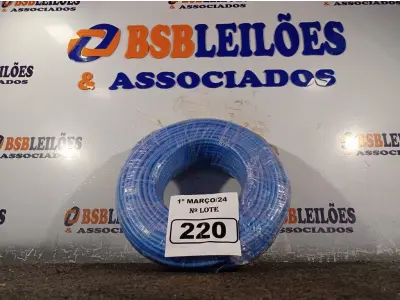 LOTE 220 - 01 ROLO DE CABO FLEXÍVEL 100M 1X10MM NA COR AZUL(NOVO). (NO ESTADO) ATENÇÃO! FAZER A VISITAÇÃO ANTES DE ARREMATAR, NÃO SABEMOS SE FUNCIONA. LEILÃO NÃO TEM GARANTIA E NEM DEVOLUÇÃO, SUJEITO A POSSÍVEIS AVARIAS VISÍVEIS/OCULTAS E/OU AUSÊNCIA DE COMPONENTES.