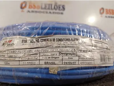 LOTE 280 - 01 ROLO DE CABO FLEXÍVEL 100M 1X10MM NA COR AZUL (NOVO). (NO ESTADO) ATENÇÃO! FAZER A VISITAÇÃO ANTES DE ARREMATAR, NÃO SABEMOS SE FUNCIONA. LEILÃO NÃO TEM GARANTIA E NEM DEVOLUÇÃO, SUJEITO A POSSÍVEIS AVARIAS VISÍVEIS/OCULTAS E/OU AUSÊNCIA DE COMPONENTES.