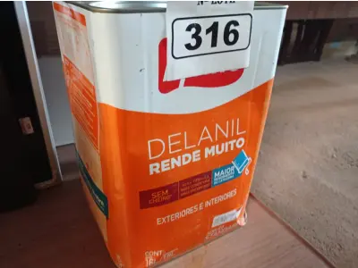LOTE 316 - 01 LATA DE TINTA IQUINE DELANIL RENDE MUITO 18L FOSCO BASE “C”. (NO ESTADO) ATENÇÃO! FAZER A VISITAÇÃO ANTES DE ARREMATAR, NÃO SABEMOS SE FUNCIONA. LEILÃO NÃO TEM GARANTIA E NEM DEVOLUÇÃO, SUJEITO A POSSÍVEIS AVARIAS VISÍVEIS/OCULTAS E/OU AUSÊNCIA DE COMPONENTES.