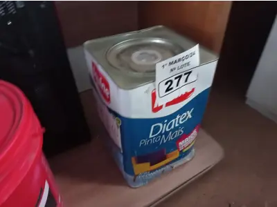 LOTE 277 - 01 LATA DE TINTA IQUINE DIATEX PINTA MAIS 18L FOSCO BASE “P”. (NO ESTADO) ATENÇÃO! FAZER A VISITAÇÃO ANTES DE ARREMATAR, NÃO SABEMOS SE FUNCIONA. LEILÃO NÃO TEM GARANTIA E NEM DEVOLUÇÃO, SUJEITO A POSSÍVEIS AVARIAS VISÍVEIS/OCULTAS E/OU AUSÊNCIA DE COMPONENTES.
