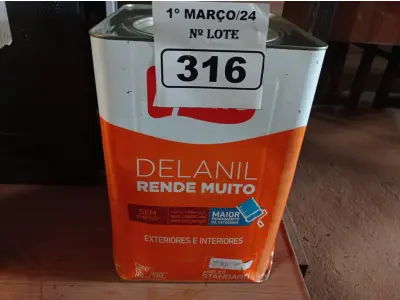 LOTE 316 - 01 LATA DE TINTA IQUINE DELANIL RENDE MUITO 18L FOSCO BASE “C”. (NO ESTADO) ATENÇÃO! FAZER A VISITAÇÃO ANTES DE ARREMATAR, NÃO SABEMOS SE FUNCIONA. LEILÃO NÃO TEM GARANTIA E NEM DEVOLUÇÃO, SUJEITO A POSSÍVEIS AVARIAS VISÍVEIS/OCULTAS E/OU AUSÊNCIA DE COMPONENTES.
