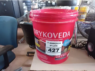 LOTE 427 - 01 BALDE DE DRYKOVEDA, ADITIVO IMPERMEABILIZANTE PARA ARGAMASSA E CONCRETO 18L. (NO ESTADO) ATENÇÃO! FAZER A VISITAÇÃO ANTES DE ARREMATAR, NÃO SABEMOS SE FUNCIONA. LEILÃO NÃO TEM GARANTIA E NEM DEVOLUÇÃO, SUJEITO A POSSÍVEIS AVARIAS VISÍVEIS/OCULTAS E/OU AUSÊNCIA DE COMPONENTES.
