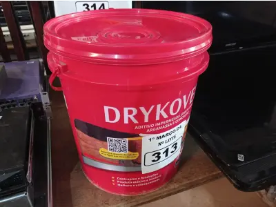LOTE 313 - 01 BALDE DE DRYKOVEDA, ADITIVO IMPERMEABILIZANTE PARA ARGAMASSA E CONCRETO 18L. (NO ESTADO) ATENÇÃO! FAZER A VISITAÇÃO ANTES DE ARREMATAR, NÃO SABEMOS SE FUNCIONA. LEILÃO NÃO TEM GARANTIA E NEM DEVOLUÇÃO, SUJEITO A POSSÍVEIS AVARIAS VISÍVEIS/OCULTAS E/OU AUSÊNCIA DE COMPONENTES.