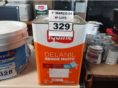 LOTE 329 - 01 LATA DE TINTA IQUINE DELANIL RENDE MUITO 18L BASE “C”. (NO ESTADO) ATENÇÃO! FAZER A VISITAÇÃO ANTES DE ARREMATAR, NÃO SABEMOS SE FUNCIONA. LEILÃO NÃO TEM GARANTIA E NEM DEVOLUÇÃO, SUJEITO A POSSÍVEIS AVARIAS VISÍVEIS/OCULTAS E/OU AUSÊNCIA DE COMPONENTES.