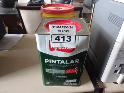 LOTE 413 - 01 LATA DE TINTA IQUINE PINTALAR FOSCO AVELUDADO 18L COR VERDE PISCINA. (NO ESTADO) ATENÇÃO! FAZER A VISITAÇÃO ANTES DE ARREMATAR, NÃO SABEMOS SE FUNCIONA. LEILÃO NÃO TEM GARANTIA E NEM DEVOLUÇÃO, SUJEITO A POSSÍVEIS AVARIAS VISÍVEIS/OCULTAS E/OU AUSÊNCIA DE COMPONENTES.