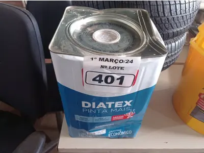 LOTE 401 - 01 LATA DE TINTA IQUINE DIATEX PINTA MAIS 18L FOSCO BASE “P”. (NO ESTADO) ATENÇÃO! FAZER A VISITAÇÃO ANTES DE ARREMATAR, NÃO SABEMOS SE FUNCIONA. LEILÃO NÃO TEM GARANTIA E NEM DEVOLUÇÃO, SUJEITO A POSSÍVEIS AVARIAS VISÍVEIS/OCULTAS E/OU AUSÊNCIA DE COMPONENTES.