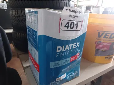 LOTE 401 - 01 LATA DE TINTA IQUINE DIATEX PINTA MAIS 18L FOSCO BASE “P”. (NO ESTADO) ATENÇÃO! FAZER A VISITAÇÃO ANTES DE ARREMATAR, NÃO SABEMOS SE FUNCIONA. LEILÃO NÃO TEM GARANTIA E NEM DEVOLUÇÃO, SUJEITO A POSSÍVEIS AVARIAS VISÍVEIS/OCULTAS E/OU AUSÊNCIA DE COMPONENTES.