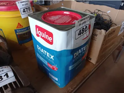 LOTE 480 - 01 LATA DE TINTA IQUINE DIATEX PINTA MAIS 18L FOSCO BASE “P”. (NO ESTADO) ATENÇÃO! FAZER A VISITAÇÃO ANTES DE ARREMATAR, NÃO SABEMOS SE FUNCIONA. LEILÃO NÃO TEM GARANTIA E NEM DEVOLUÇÃO, SUJEITO A POSSÍVEIS AVARIAS VISÍVEIS/OCULTAS E/OU AUSÊNCIA DE COMPONENTES.