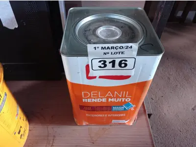 LOTE 316 - 01 LATA DE TINTA IQUINE DELANIL RENDE MUITO 18L FOSCO BASE “C”. (NO ESTADO) ATENÇÃO! FAZER A VISITAÇÃO ANTES DE ARREMATAR, NÃO SABEMOS SE FUNCIONA. LEILÃO NÃO TEM GARANTIA E NEM DEVOLUÇÃO, SUJEITO A POSSÍVEIS AVARIAS VISÍVEIS/OCULTAS E/OU AUSÊNCIA DE COMPONENTES.