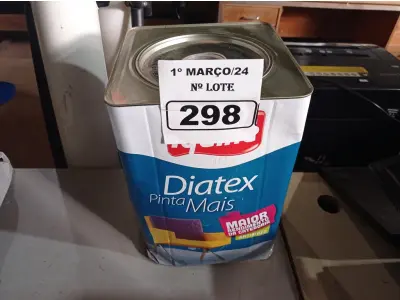 LOTE 298 - 01 LATA DE TINTA IQUINE DIATEX PINTA MAIS 18L FOSCO BASE “P”. (NO ESTADO) ATENÇÃO! FAZER A VISITAÇÃO ANTES DE ARREMATAR, NÃO SABEMOS SE FUNCIONA. LEILÃO NÃO TEM GARANTIA E NEM DEVOLUÇÃO, SUJEITO A POSSÍVEIS AVARIAS VISÍVEIS/OCULTAS E/OU AUSÊNCIA DE COMPONENTES.