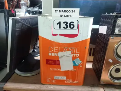 LOTE 136 - 01 LATA DE TINTA IQUINE DELANIL RENDE MUITO 18L FOSCO BASE “C”. (NO ESTADO) ATENÇÃO! FAZER A VISITAÇÃO ANTES DE ARREMATAR, NÃO SABEMOS SE FUNCIONA. LEILÃO NÃO TEM GARANTIA E NEM DEVOLUÇÃO, SUJEITO A POSSÍVEIS AVARIAS VISÍVEIS/OCULTAS E/OU AUSÊNCIA DE COMPONENTES.