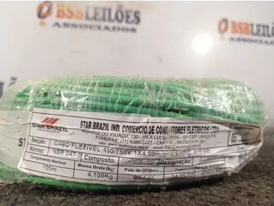 LOTE 130 - 01 ROLO DE CABO FLEXÍVEL 100M 1X4MM NA COR VERDE(NOVO). (NO ESTADO) ATENÇÃO! FAZER A VISITAÇÃO ANTES DE ARREMATAR, NÃO SABEMOS SE FUNCIONA. LEILÃO NÃO TEM GARANTIA E NEM DEVOLUÇÃO, SUJEITO A POSSÍVEIS AVARIAS VISÍVEIS/OCULTAS E/OU AUSÊNCIA DE COMPONENTES.