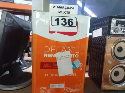 LOTE 136 - 01 LATA DE TINTA IQUINE DELANIL RENDE MUITO 18L FOSCO BASE “C”. (NO ESTADO) ATENÇÃO! FAZER A VISITAÇÃO ANTES DE ARREMATAR, NÃO SABEMOS SE FUNCIONA. LEILÃO NÃO TEM GARANTIA E NEM DEVOLUÇÃO, SUJEITO A POSSÍVEIS AVARIAS VISÍVEIS/OCULTAS E/OU AUSÊNCIA DE COMPONENTES.