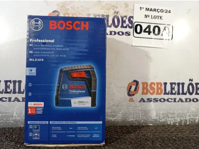 LOTE 040 - 01 LASER DE LINHAS CRUZADAS AUTONIVELANTE COM FAIXA VERDE MODELO:GLL2-12G MARCA BOSCH.(NOVO) (NO ESTADO) ATENÇÃO! FAZER A VISITAÇÃO ANTES DE ARREMATAR, NÃO SABEMOS SE FUNCIONA. LEILÃO NÃO TEM GARANTIA E NEM DEVOLUÇÃO, SUJEITO A POSSÍVEIS AVARIAS VISÍVEIS/OCULTAS E/OU AUSÊNCIA DE COMPONENTES.