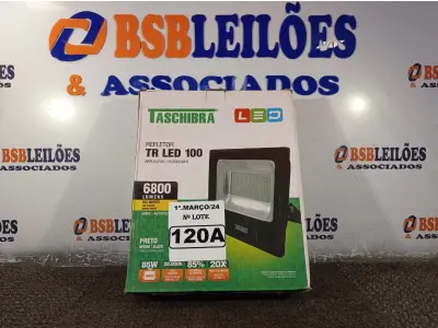 LOTE 120 - 01 REFLETOR TR LED 100 6.800 LUMENS LUZ QUENTE 3000K AUTOVOLT MARCA TASCHIBRA.(NOVO) (NO ESTADO) ATENÇÃO! FAZER A VISITAÇÃO ANTES DE ARREMATAR, NÃO SABEMOS SE FUNCIONA. LEILÃO NÃO TEM GARANTIA E NEM DEVOLUÇÃO, SUJEITO A POSSÍVEIS AVARIAS VISÍVEIS/OCULTAS E/OU AUSÊNCIA DE COMPONENTES.