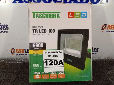 LOTE 120 - 01 REFLETOR TR LED 100 6.800 LUMENS LUZ QUENTE 3000K AUTOVOLT MARCA TASCHIBRA.(NOVO) (NO ESTADO) ATENÇÃO! FAZER A VISITAÇÃO ANTES DE ARREMATAR, NÃO SABEMOS SE FUNCIONA. LEILÃO NÃO TEM GARANTIA E NEM DEVOLUÇÃO, SUJEITO A POSSÍVEIS AVARIAS VISÍVEIS/OCULTAS E/OU AUSÊNCIA DE COMPONENTES.