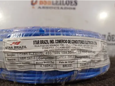 LOTE 110 - 01 ROLO DE CABO FLEXÍVEL 100M 1X4MM NA COR AZUL(NOVO). (NO ESTADO) ATENÇÃO! FAZER A VISITAÇÃO ANTES DE ARREMATAR, NÃO SABEMOS SE FUNCIONA. LEILÃO NÃO TEM GARANTIA E NEM DEVOLUÇÃO, SUJEITO A POSSÍVEIS AVARIAS VISÍVEIS/OCULTAS E/OU AUSÊNCIA DE COMPONENTES.