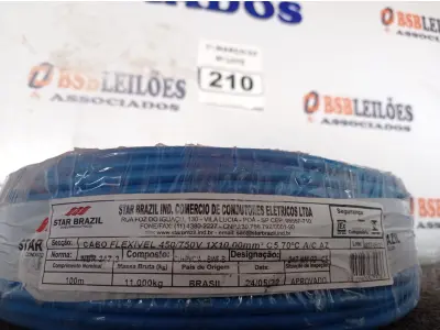 LOTE 210 - 01 ROLO DE CABO FLEXÍVEL 100M 1X10MM NA COR AZUL (NOVO). (NO ESTADO) ATENÇÃO! FAZER A VISITAÇÃO ANTES DE ARREMATAR, NÃO SABEMOS SE FUNCIONA. LEILÃO NÃO TEM GARANTIA E NEM DEVOLUÇÃO, SUJEITO A POSSÍVEIS AVARIAS VISÍVEIS/OCULTAS E/OU AUSÊNCIA DE COMPONENTES.