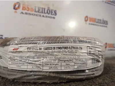 LOTE 100 - 01 ROLO DE CABO FLEXÍVEL 100M 1X4MM NA COR CINZA(NOVO). (NO ESTADO) ATENÇÃO! FAZER A VISITAÇÃO ANTES DE ARREMATAR, NÃO SABEMOS SE FUNCIONA. LEILÃO NÃO TEM GARANTIA E NEM DEVOLUÇÃO, SUJEITO A POSSÍVEIS AVARIAS VISÍVEIS/OCULTAS E/OU AUSÊNCIA DE COMPONENTES.