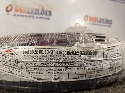 LOTE 030 - 01 ROLO DE CABO FLEXÍVEL 100M 1X10MM NA COR PRETA(NOVO). (NO ESTADO) ATENÇÃO! FAZER A VISITAÇÃO ANTES DE ARREMATAR, NÃO SABEMOS SE FUNCIONA. LEILÃO NÃO TEM GARANTIA E NEM DEVOLUÇÃO, SUJEITO A POSSÍVEIS AVARIAS VISÍVEIS/OCULTAS E/OU AUSÊNCIA DE COMPONENTES.