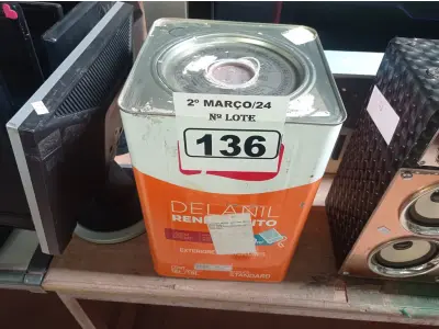 LOTE 136 - 01 LATA DE TINTA IQUINE DELANIL RENDE MUITO 18L FOSCO BASE “C”. (NO ESTADO) ATENÇÃO! FAZER A VISITAÇÃO ANTES DE ARREMATAR, NÃO SABEMOS SE FUNCIONA. LEILÃO NÃO TEM GARANTIA E NEM DEVOLUÇÃO, SUJEITO A POSSÍVEIS AVARIAS VISÍVEIS/OCULTAS E/OU AUSÊNCIA DE COMPONENTES.