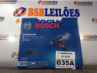 LOTE 035 - 01 FURADEIRA DE IMPACTO PROFISSIONAL A BATERIA MODELO:GSB180-LI220V 710W MARCA BOSCH. . (NOVO) (NO ESTADO) ATENÇÃO! FAZER A VISITAÇÃO ANTES DE ARREMATAR, NÃO SABEMOS SE FUNCIONA. LEILÃO NÃO TEM GARANTIA E NEM DEVOLUÇÃO, SUJEITO A POSSÍVEIS AVARIAS VISÍVEIS/OCULTAS E/OU AUSÊNCIA DE COMPONENTES.