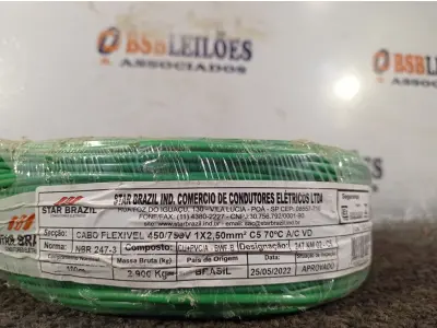 LOTE 260 - 01 ROLO DE CABO FLEXÍVEL 100M 1X2,5MM NA COR VERDE(NOVO). (NO ESTADO) ATENÇÃO! FAZER A VISITAÇÃO ANTES DE ARREMATAR, NÃO SABEMOS SE FUNCIONA. LEILÃO NÃO TEM GARANTIA E NEM DEVOLUÇÃO, SUJEITO A POSSÍVEIS AVARIAS VISÍVEIS/OCULTAS E/OU AUSÊNCIA DE COMPONENTES.