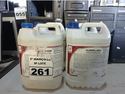 LOTE 261 - 20 LITROS DE CLOROCLEAN, LIMPADOR DESINFETANTE CLORADO PARA INDÚSTRIAS ALIMENTÍCIAS E AFINS. (NO ESTADO) ATENÇÃO! FAZER A VISITAÇÃO ANTES DE ARREMATAR, NÃO SABEMOS SE FUNCIONA. LEILÃO NÃO TEM GARANTIA E NEM DEVOLUÇÃO, SUJEITO A POSSÍVEIS AVARIAS VISÍVEIS/OCULTAS E/OU AUSÊNCIA DE COMPONENTES.