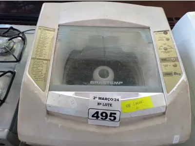 LOTE 495 - 01 MÁQUINA DE LAVAR ROUPAS MARCA BRASTEMP 08KG 220V. (NO ESTADO) ATENÇÃO! FAZER A VISITAÇÃO ANTES DE ARREMATAR, NÃO SABEMOS SE FUNCIONA. LEILÃO NÃO TEM GARANTIA E NEM DEVOLUÇÃO, SUJEITO A POSSÍVEIS AVARIAS VISÍVEIS/OCULTAS E/OU AUSÊNCIA DE COMPONENTES.